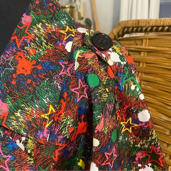 Joe Browns colorful graffiti stars Notched Collar Cocktail Trench Coat size 10 - Picture 5 of 16